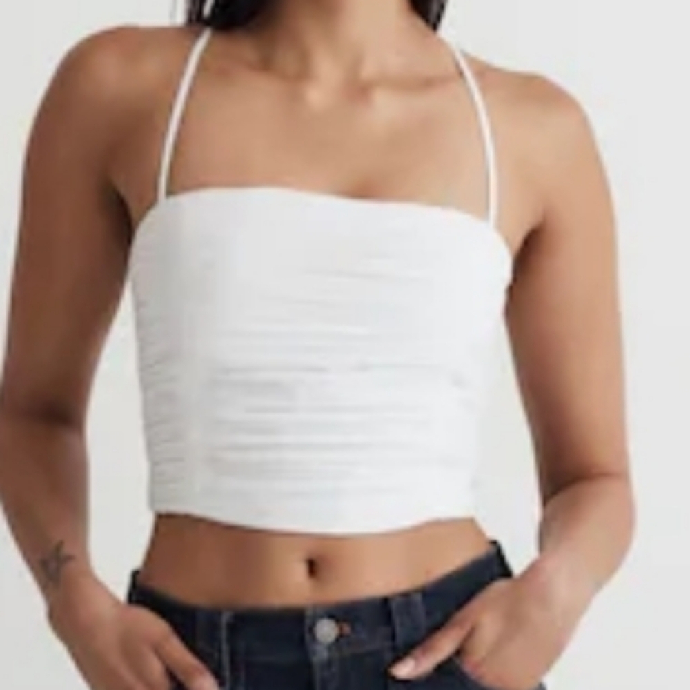 Madewell Poplin Crop Tube Top Eyelet White Sz 4